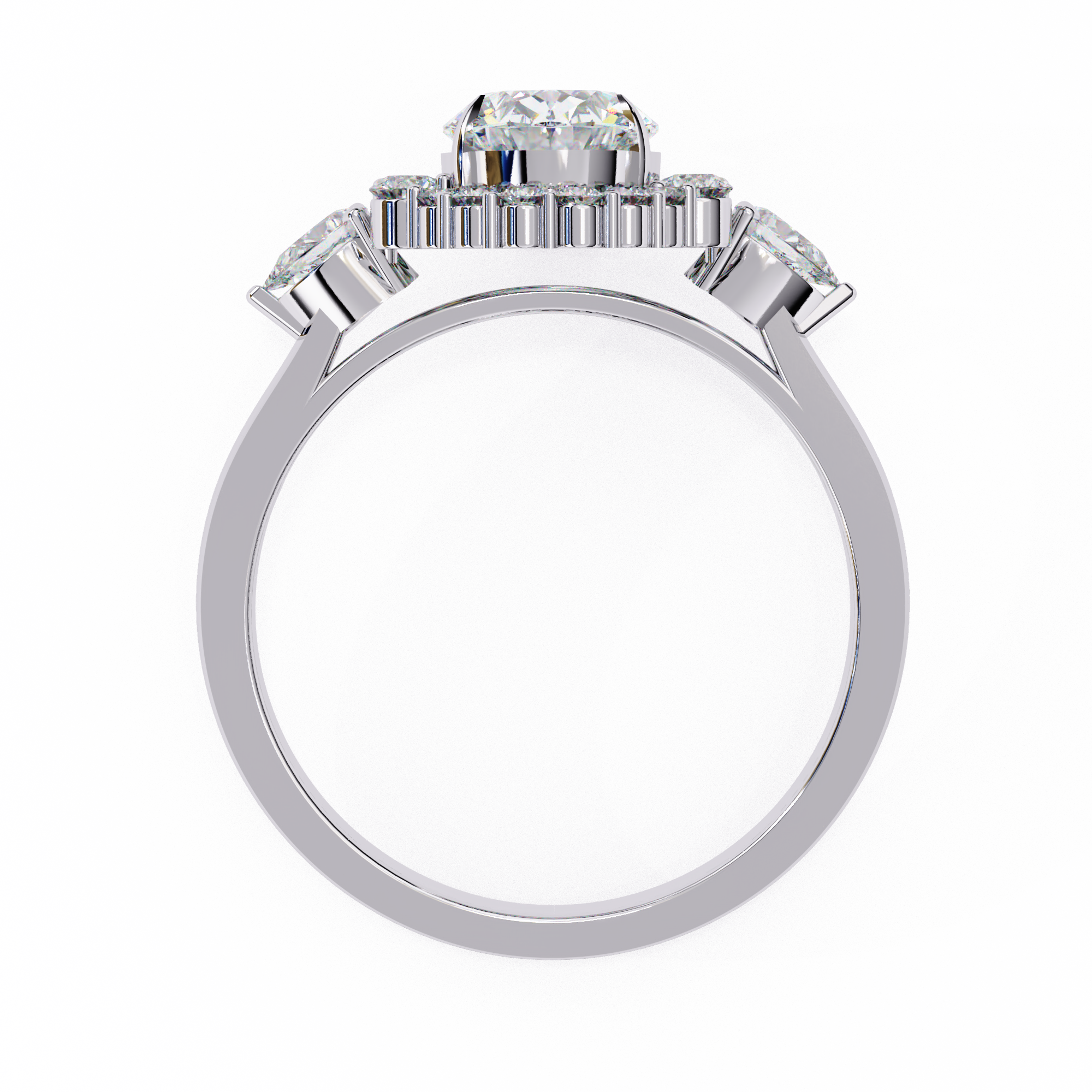 Round Halo Diamond Engagement Ring with Pear Side Diamonds