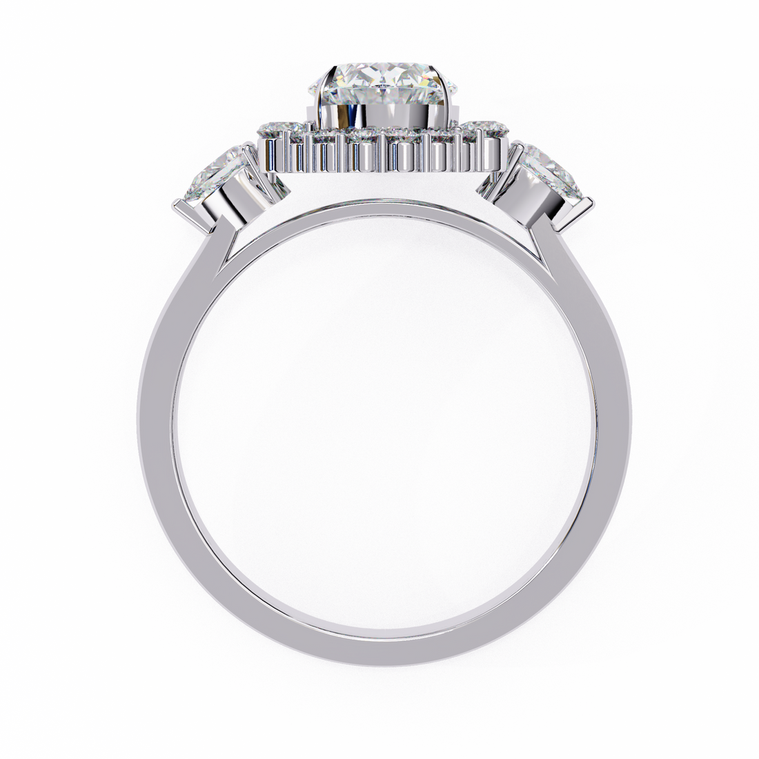 Round Halo Diamond Engagement Ring with Pear Side Diamonds