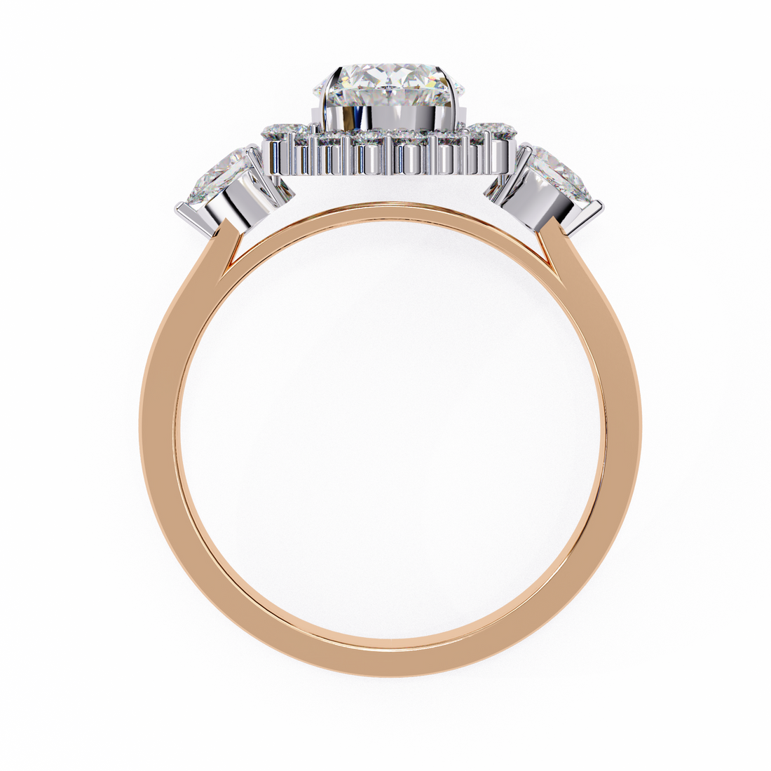 Round Halo Diamond Engagement Ring with Pear Side Diamonds