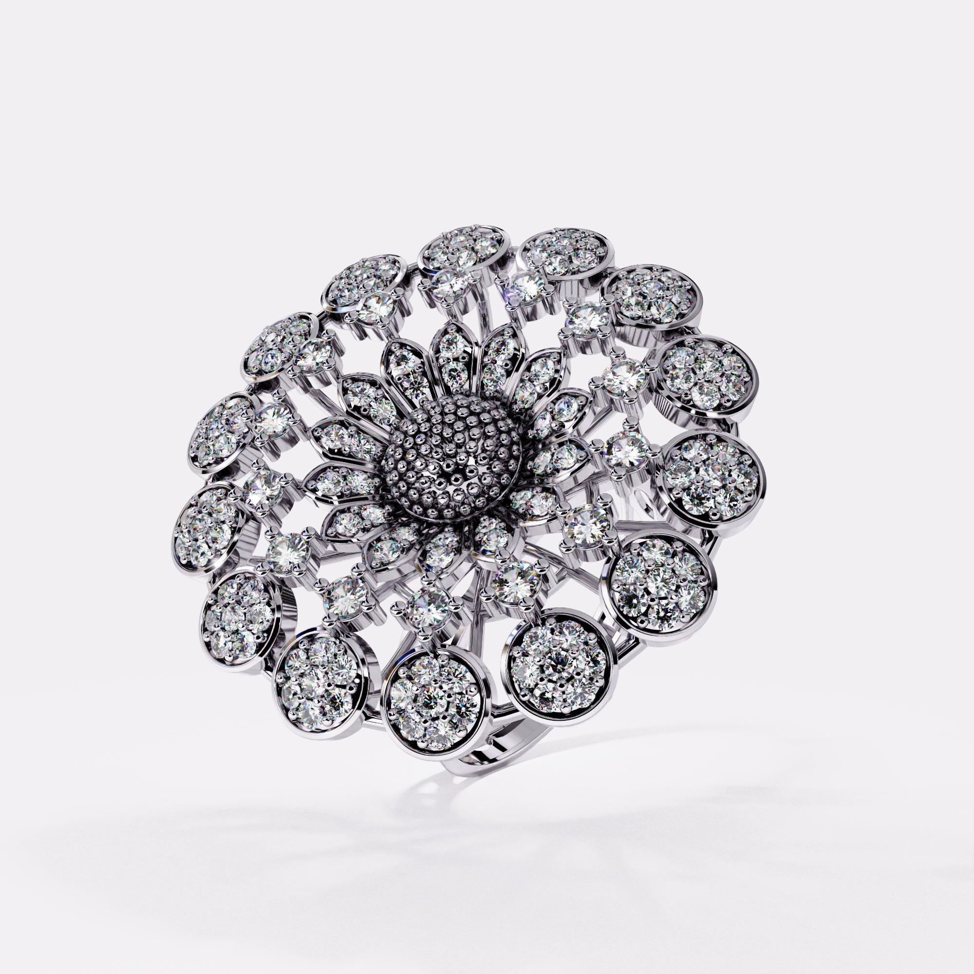 Wide Cocktail Diamond Ring in 925 Silver