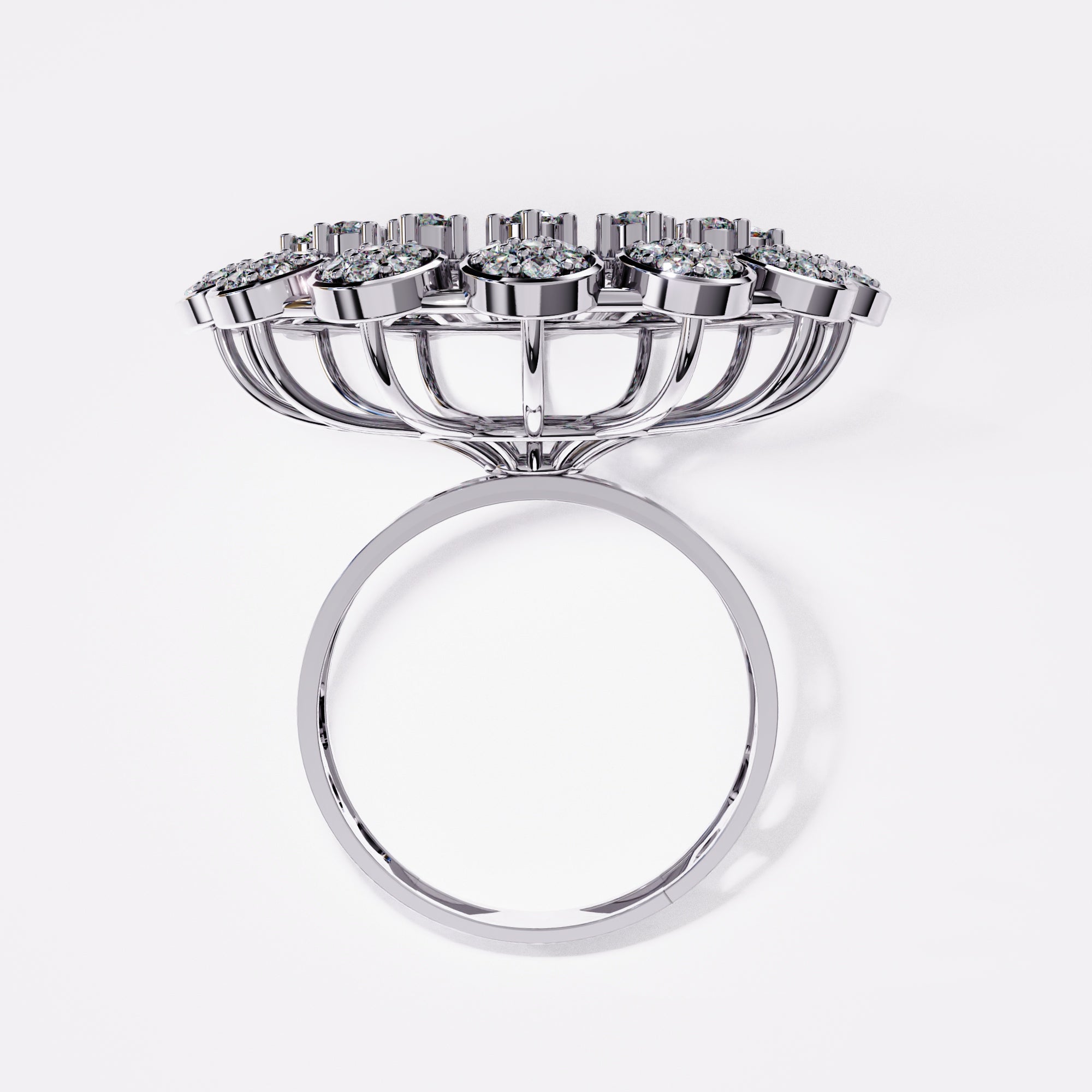 Wide Cocktail Diamond Ring in 925 Silver