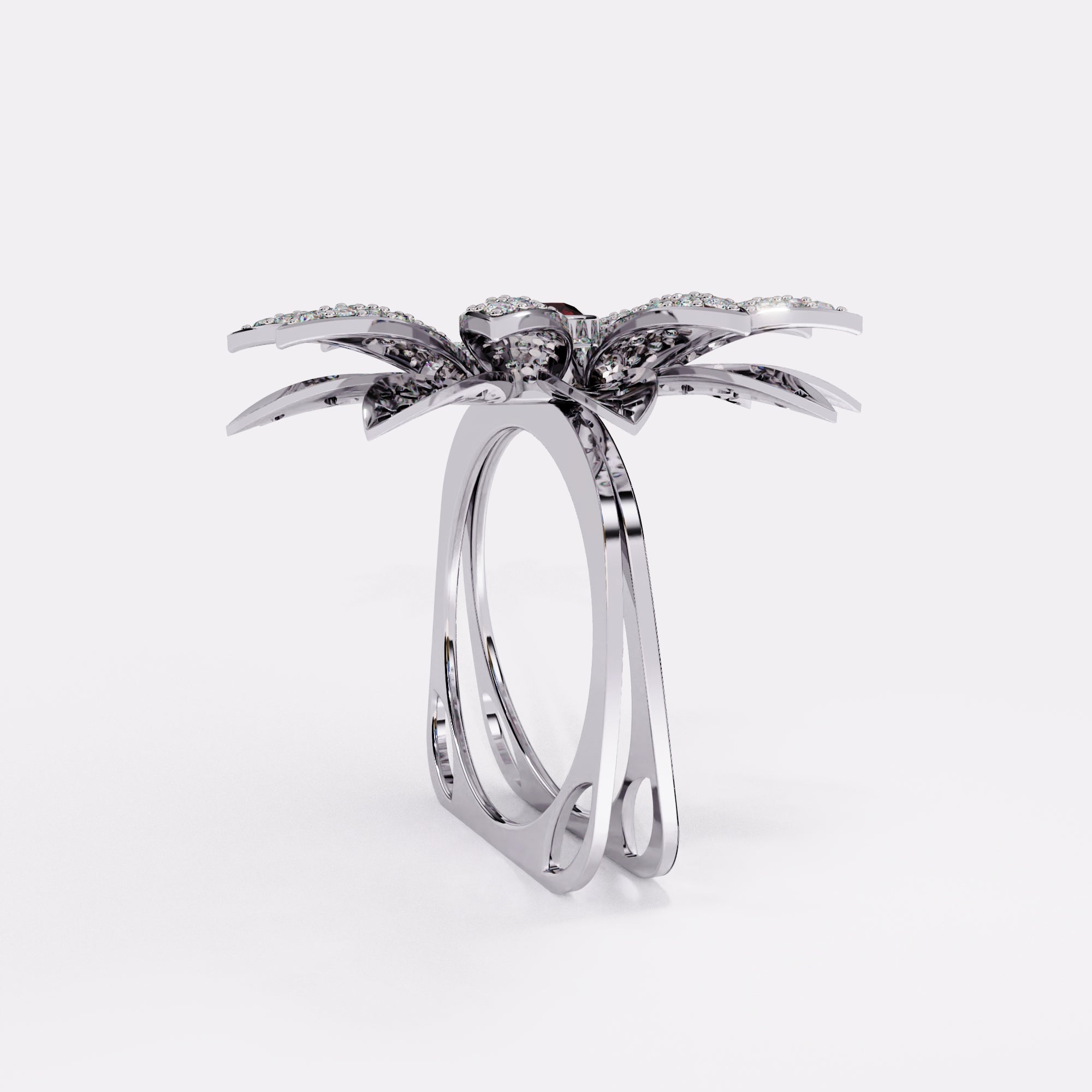 Abstract Flower Diamond Ring in 925 Silver