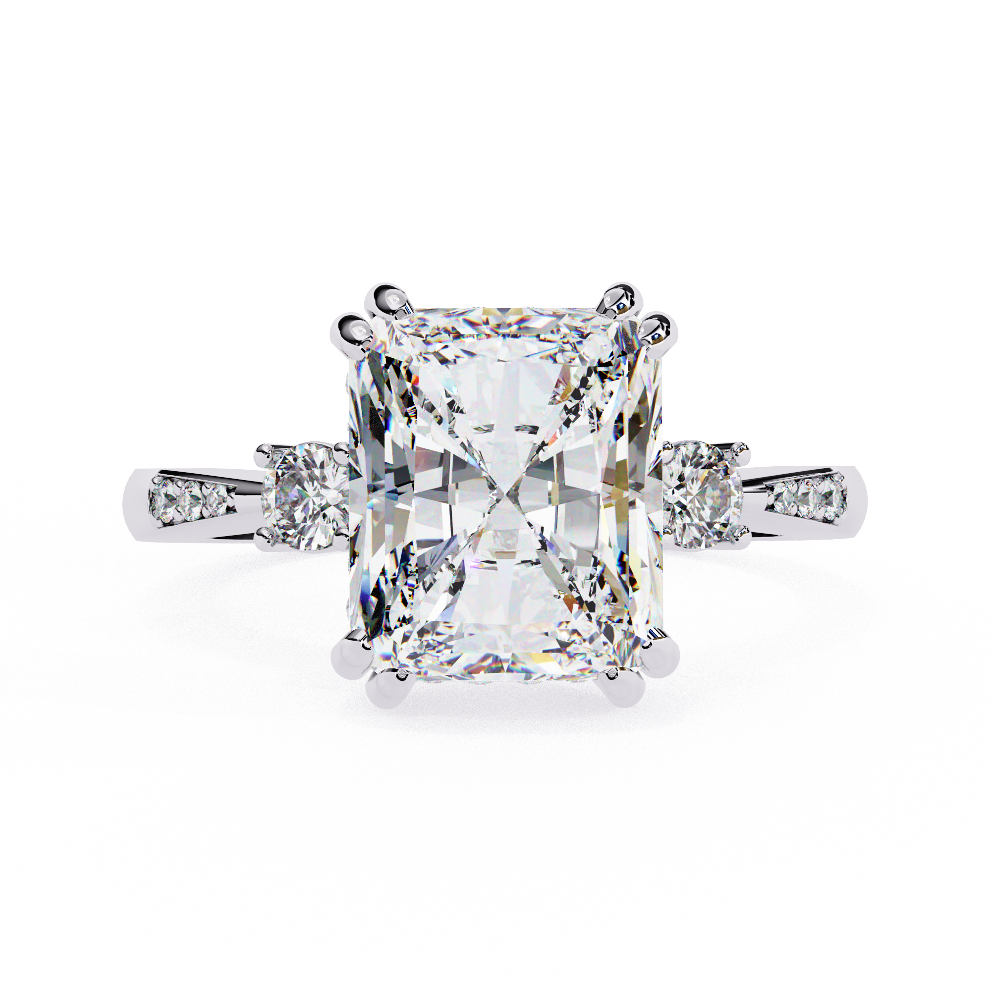 Statement Radiant Diamond Ring with Round Side Diamonds