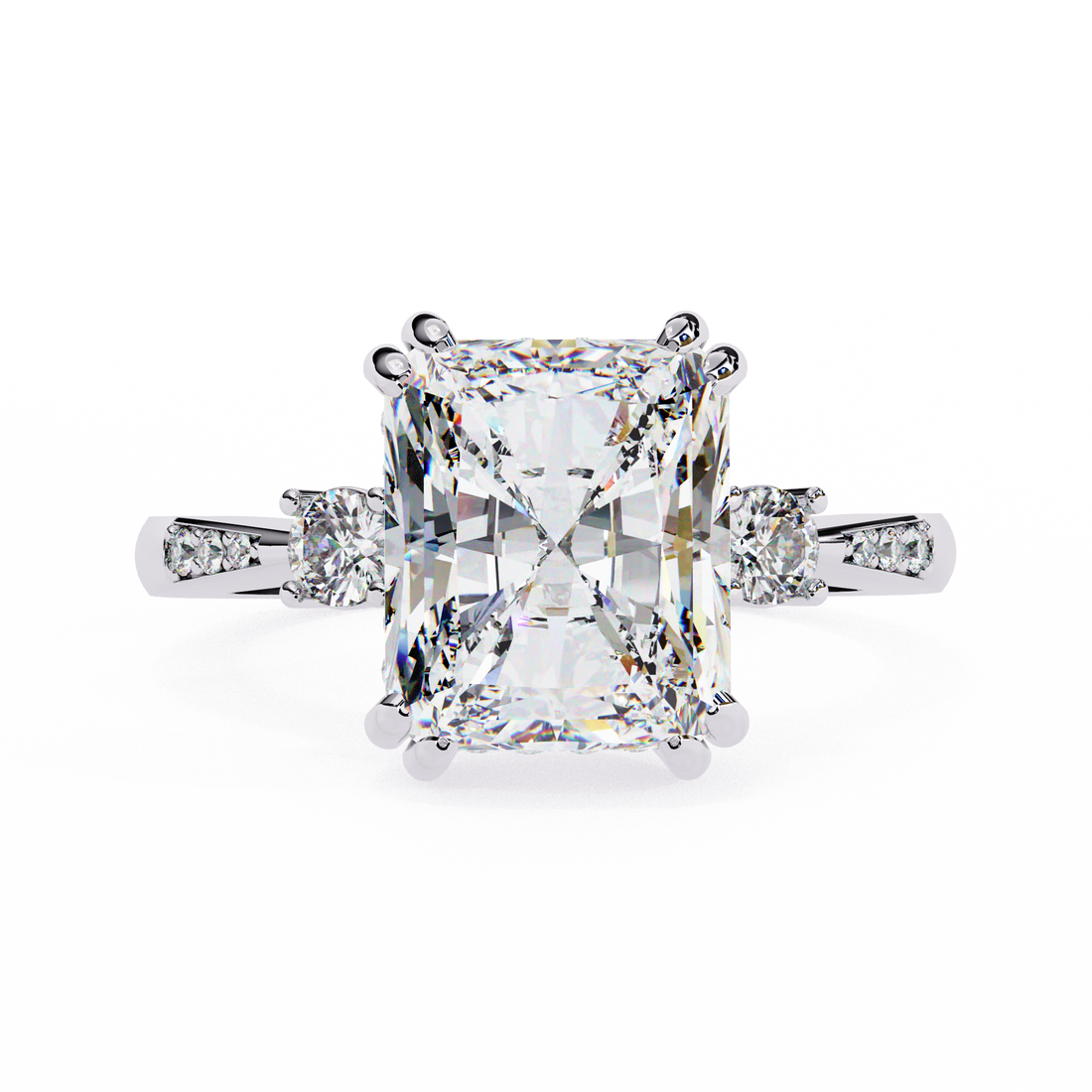 Statement Radiant Diamond Ring with Round Side Diamonds