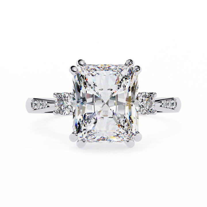Statement Radiant Diamond Ring with Round Side Diamonds