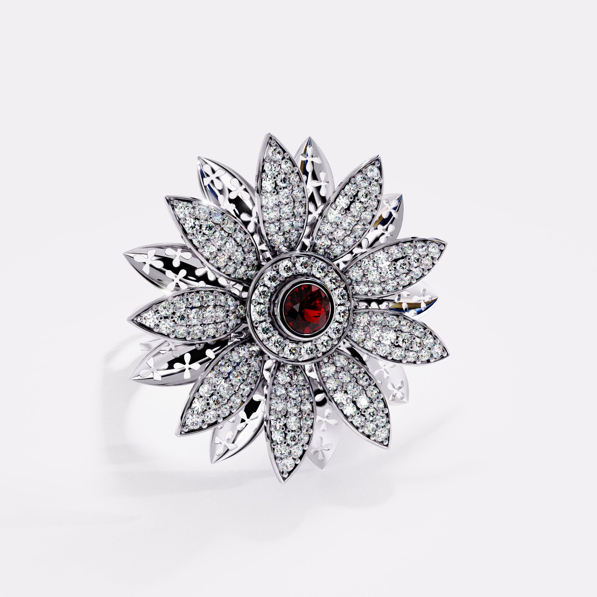 Abstract Flower Diamond Ring in 925 Silver