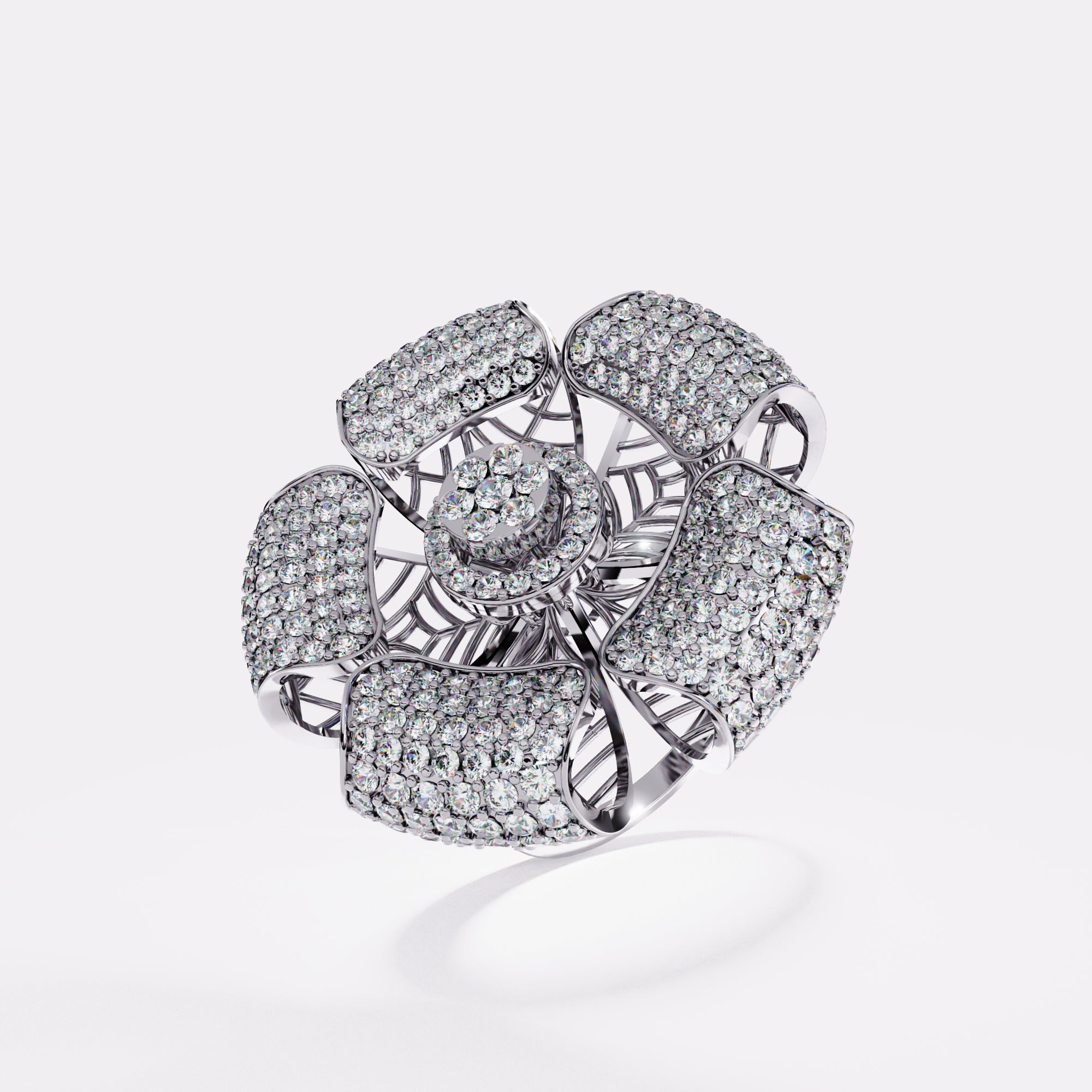 Fern-Petal Diamond Ring in 925 Silver