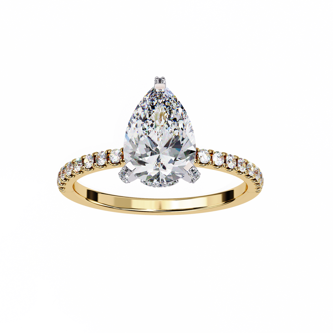 Classic Pear Shaped Diamond Ring with Pave Band