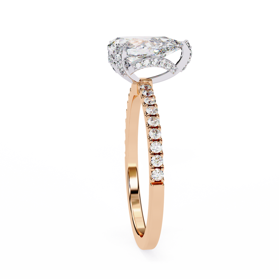 Classic Pear Shaped Diamond Ring with Pave Band