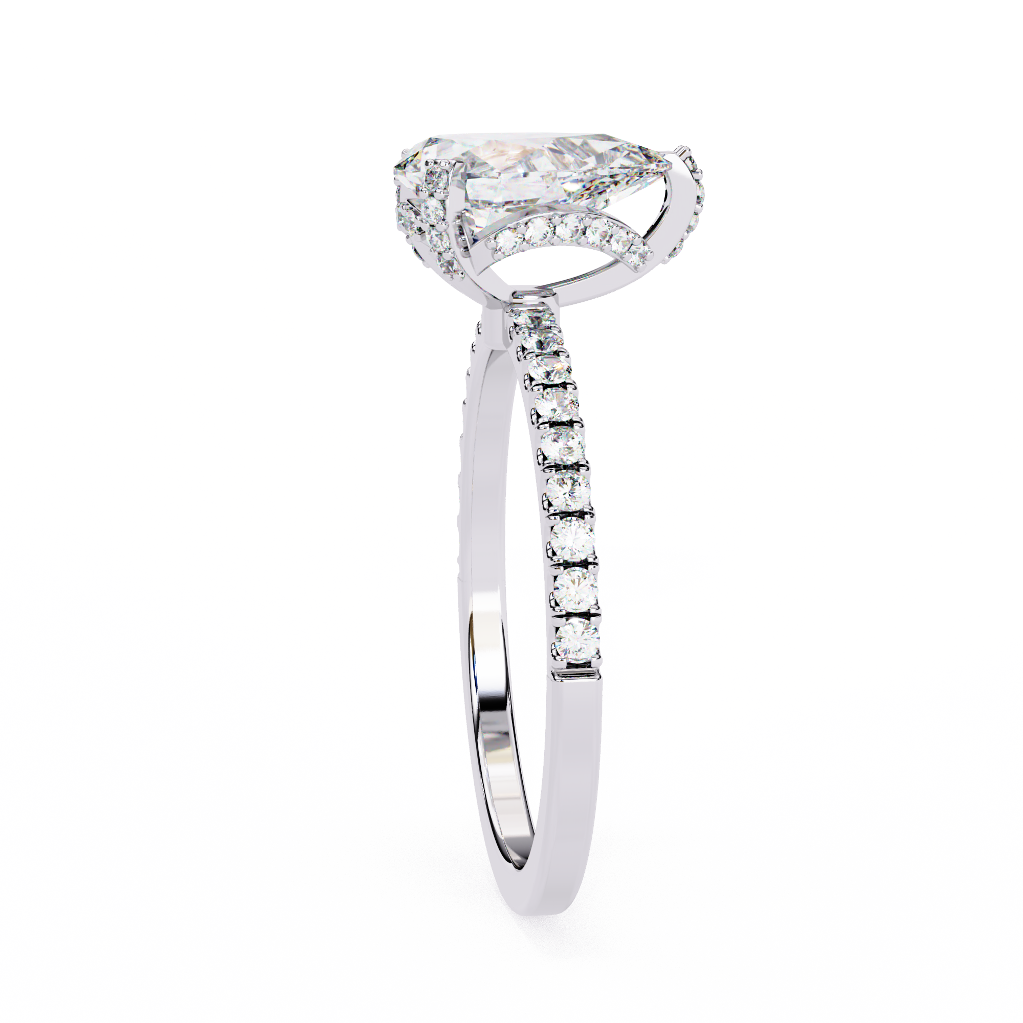 Classic Pear Shaped Diamond Ring with Pave Ring