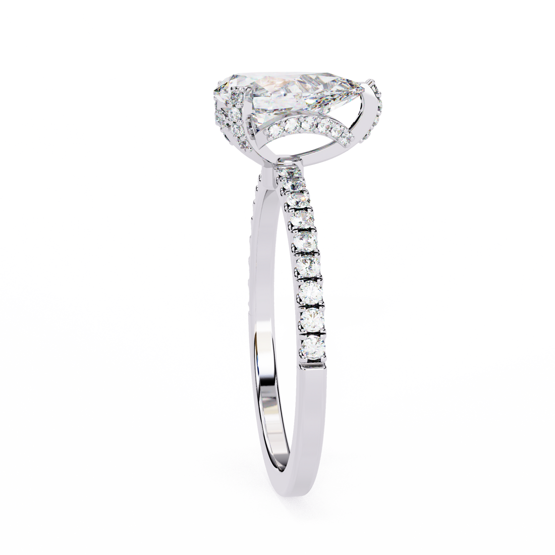 Classic Pear Shaped Diamond Ring with Pave Band
