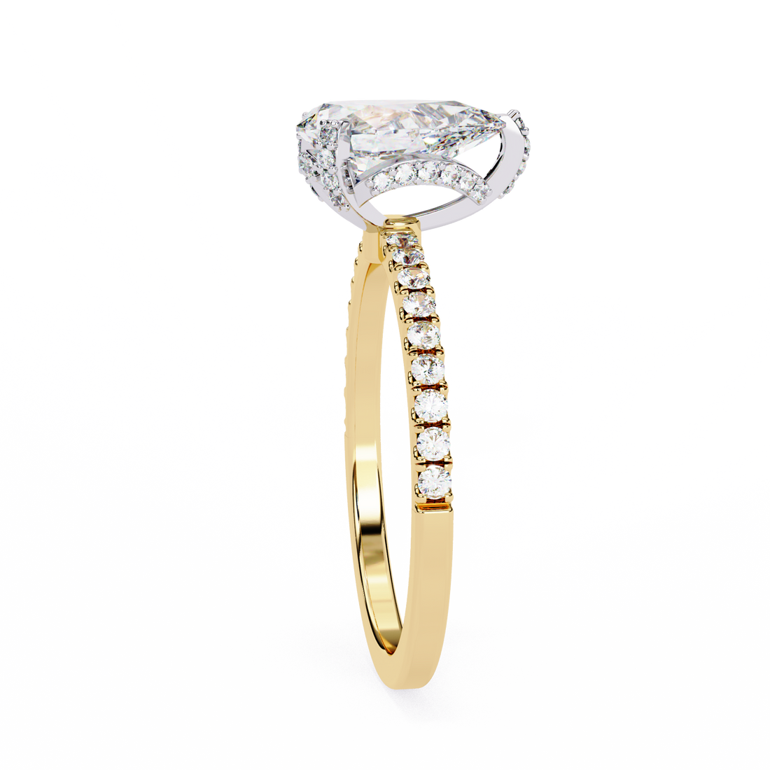 Classic Pear Shaped Diamond Ring with Pave Band