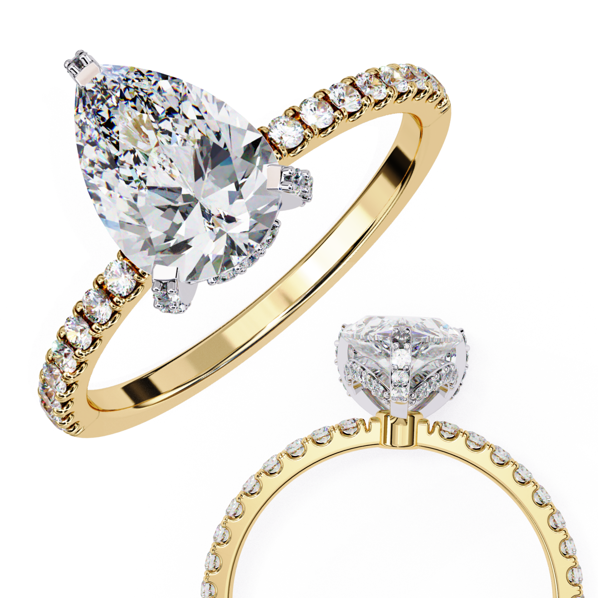 Classic Pear Shaped Diamond Ring with Pave Ring