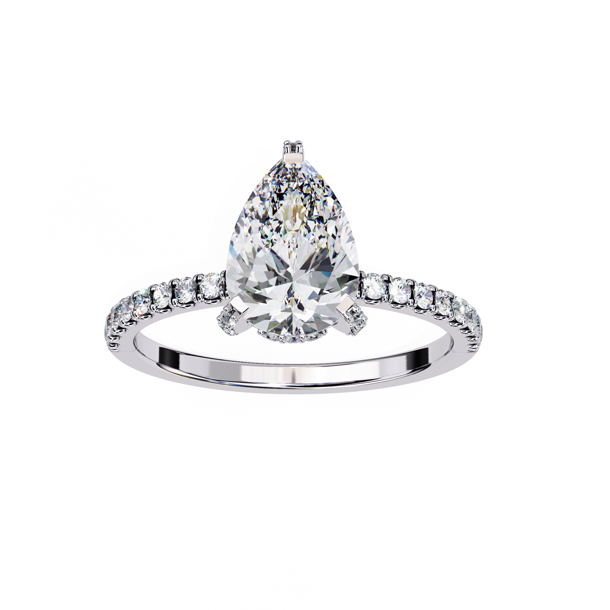 Classic Pear Shaped Diamond Ring with Pave Ring