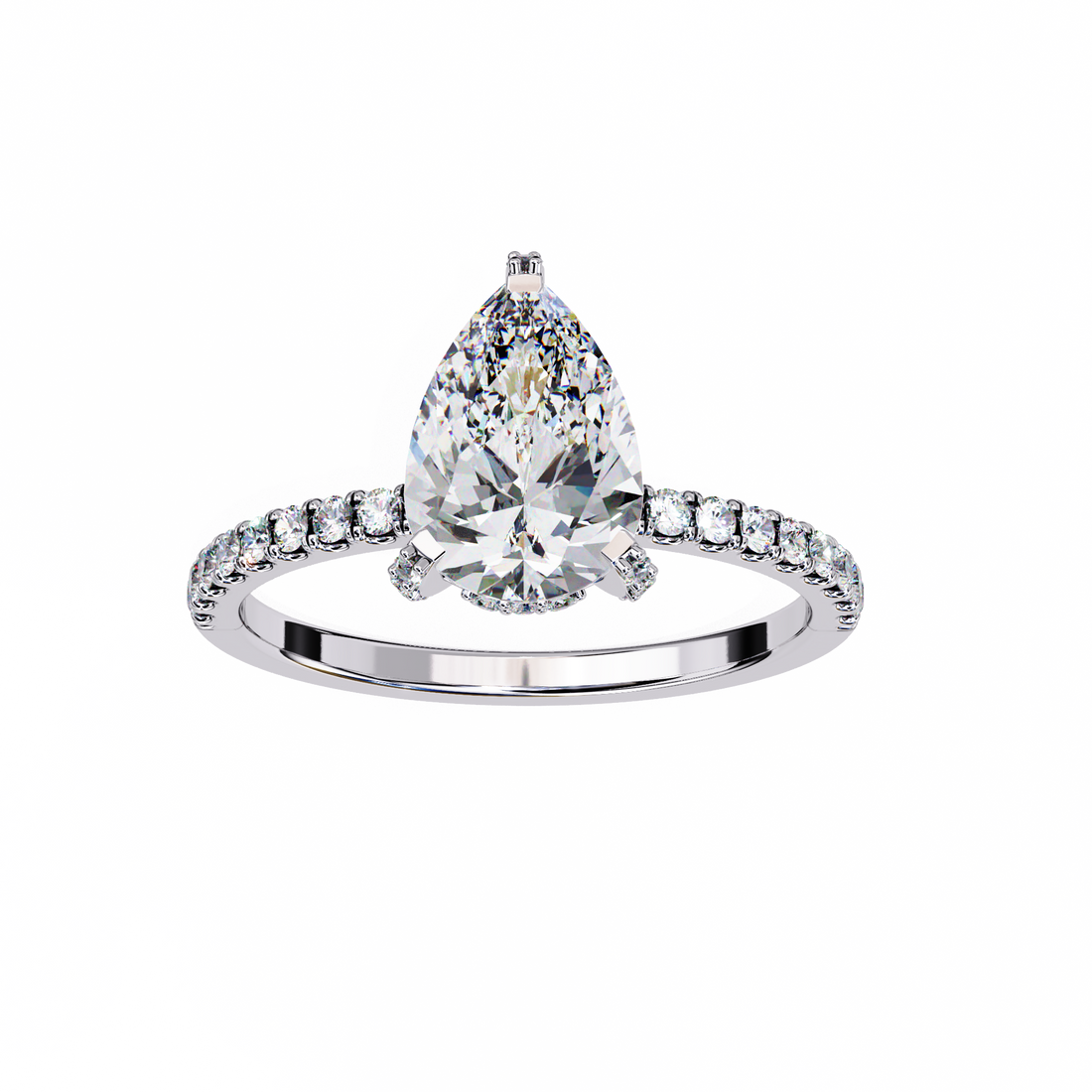 Classic Pear Shaped Diamond Ring with Pave Band