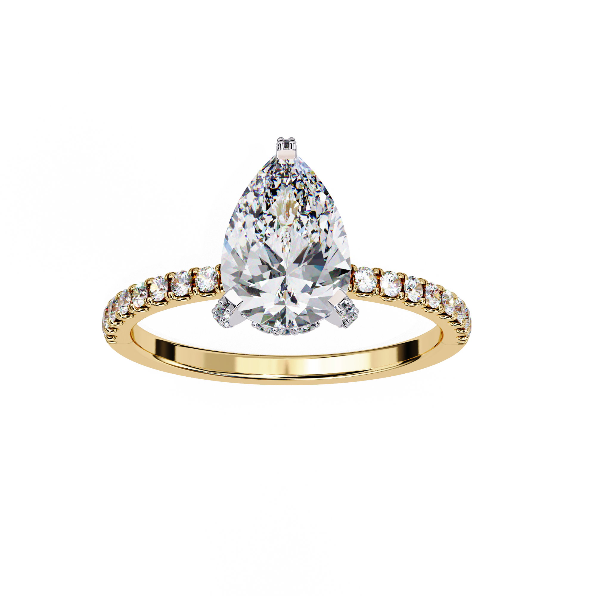 Classic Pear Shaped Diamond Ring with Pave Ring