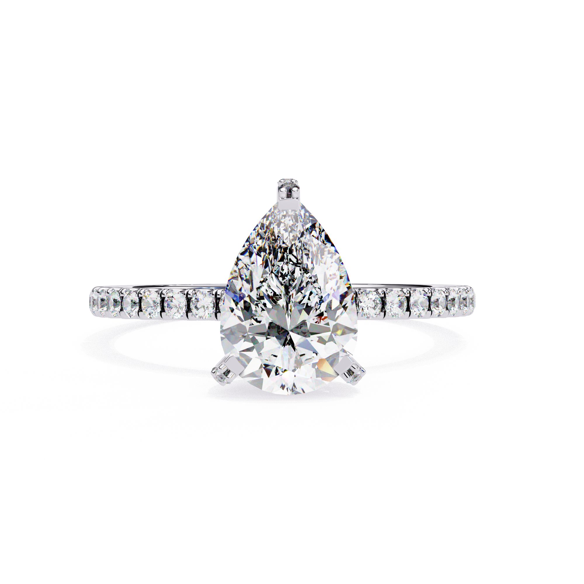 Classic Pear Shaped Diamond Ring with Pave Ring