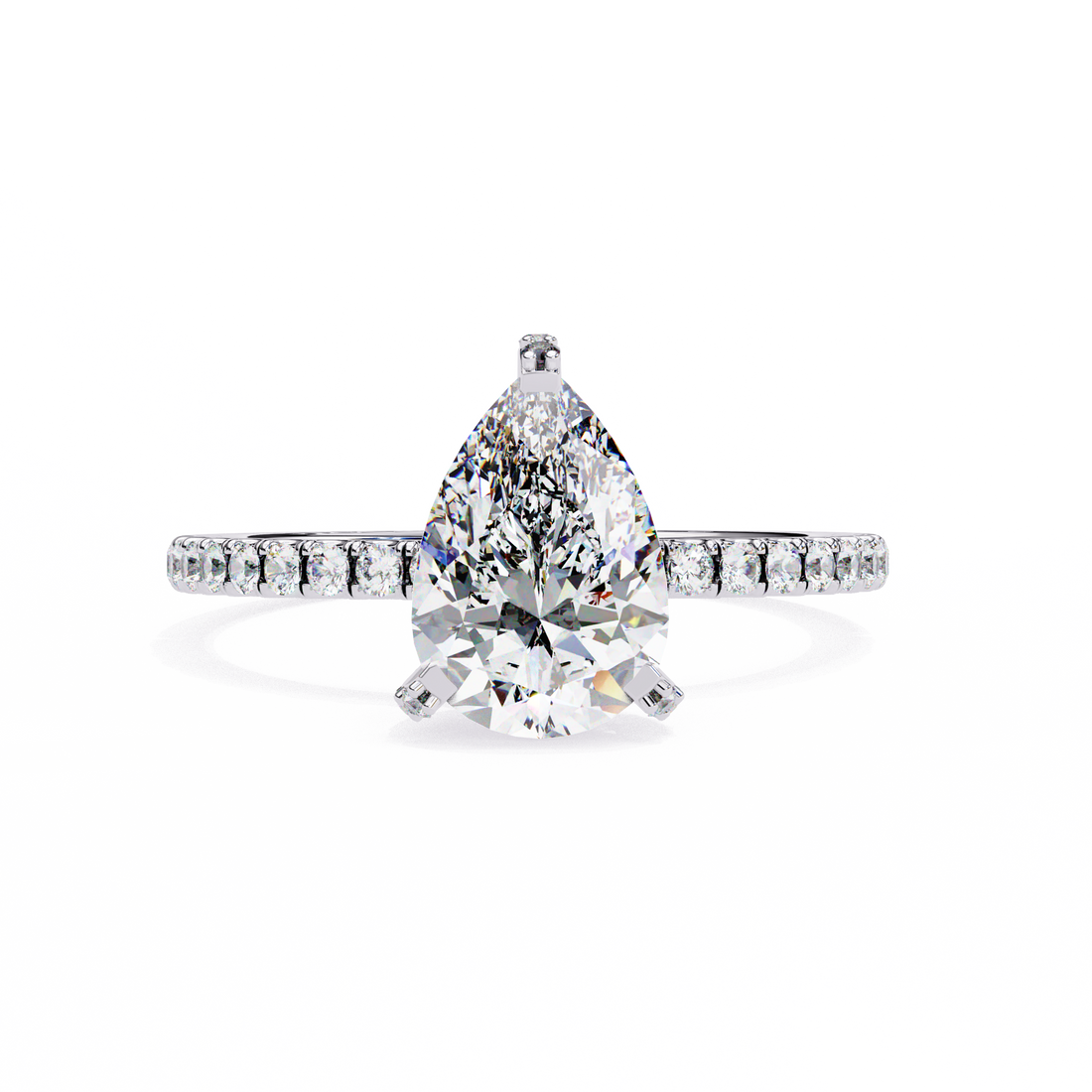 Classic Pear Shaped Diamond Ring with Pave Band
