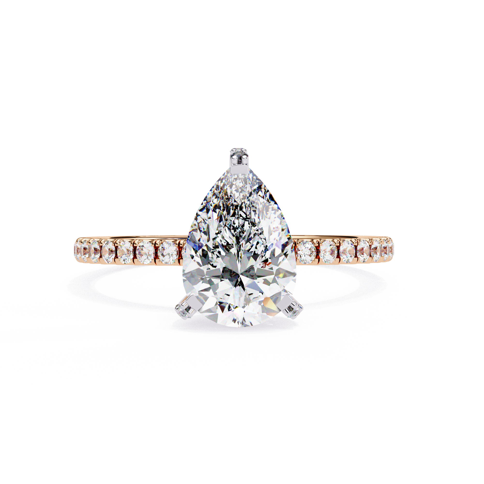 Classic Pear Shaped Diamond Ring with Pave Ring