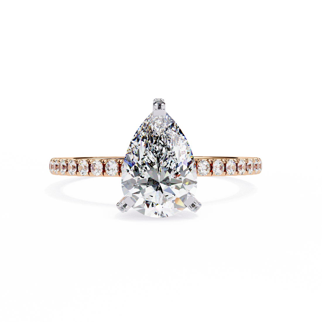 Classic Pear Shaped Diamond Ring with Pave Band