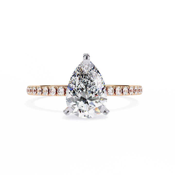 Classic Pear Shaped Diamond Ring with Pave Band