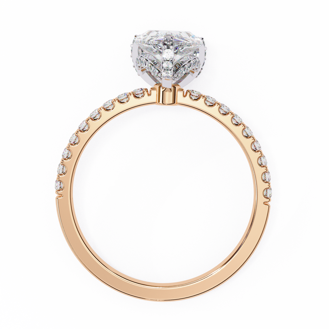 Classic Pear Shaped Diamond Ring with Pave Band