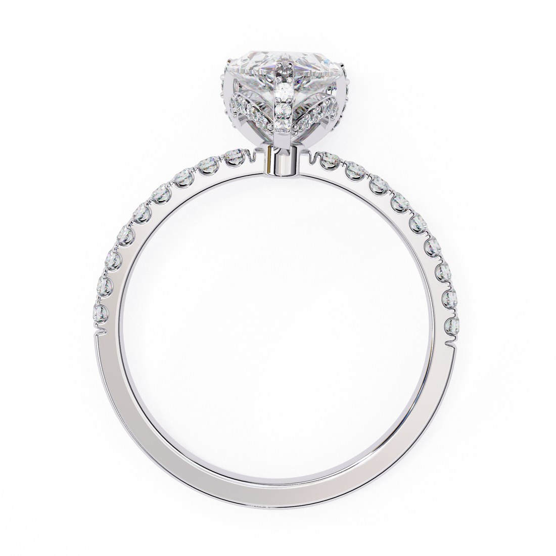 Classic Pear Shaped Diamond Ring with Pave Band