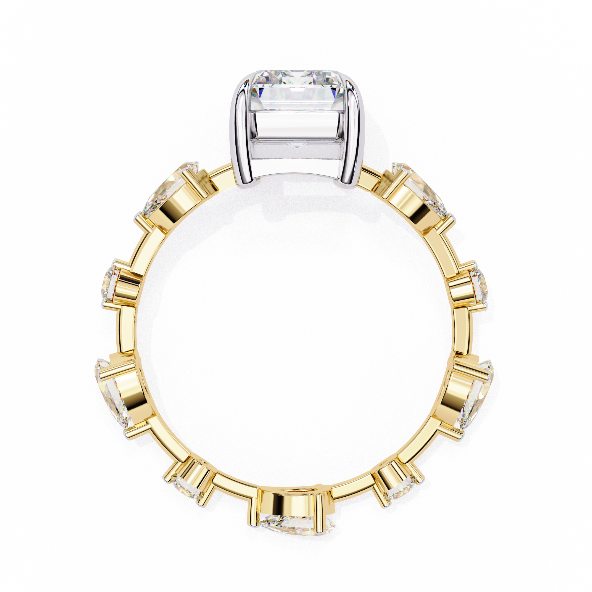 Emerald Cut Lab Grown Diamond Ring with Pear and Round Side Stones