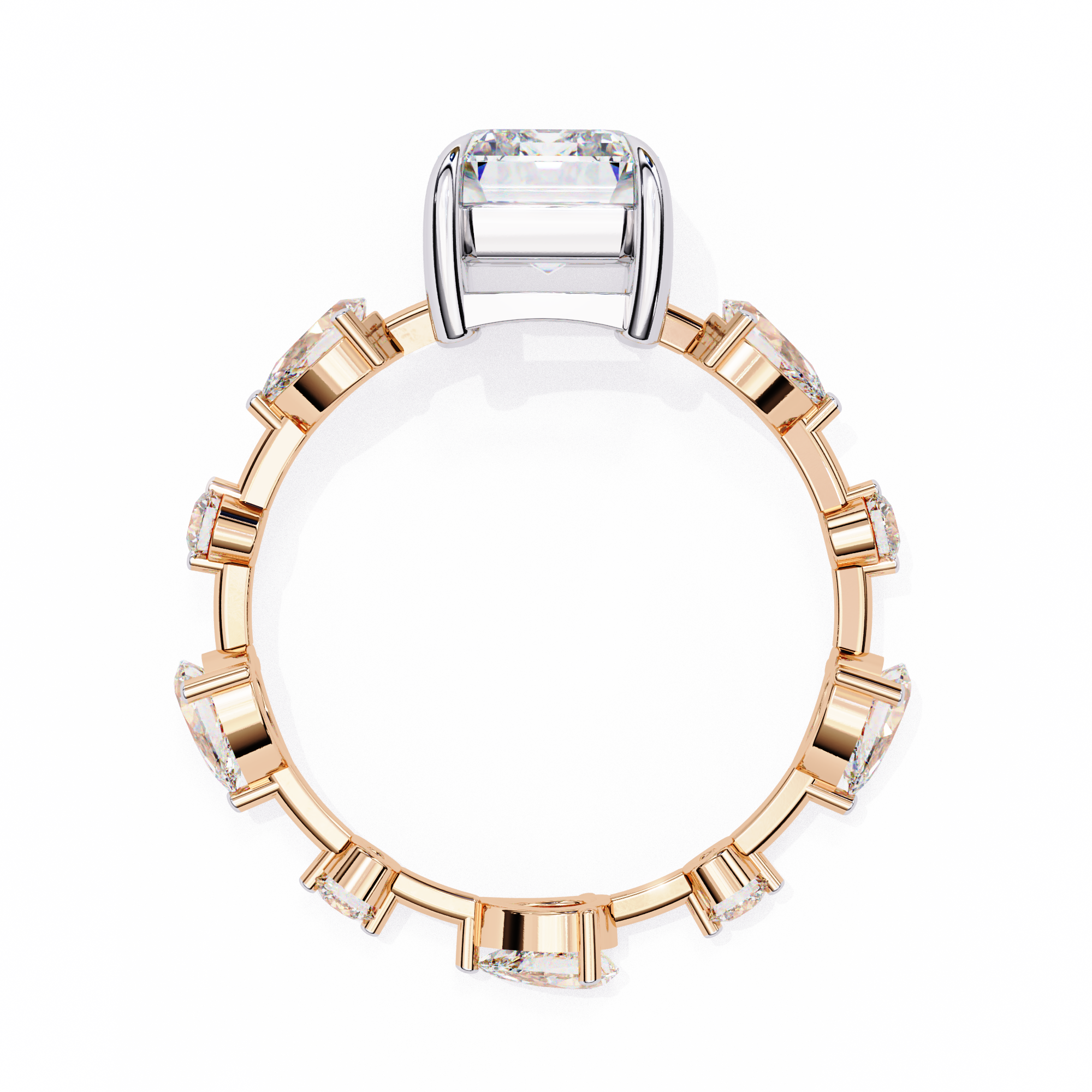 Emerald Cut Lab Grown Diamond Ring with Pear and Round Side Stones