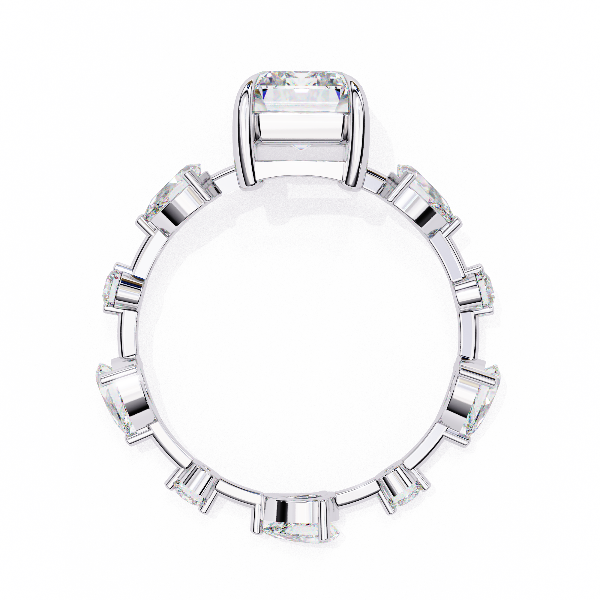 Emerald Cut Lab Grown Diamond Ring with Pear and Round Side Stones