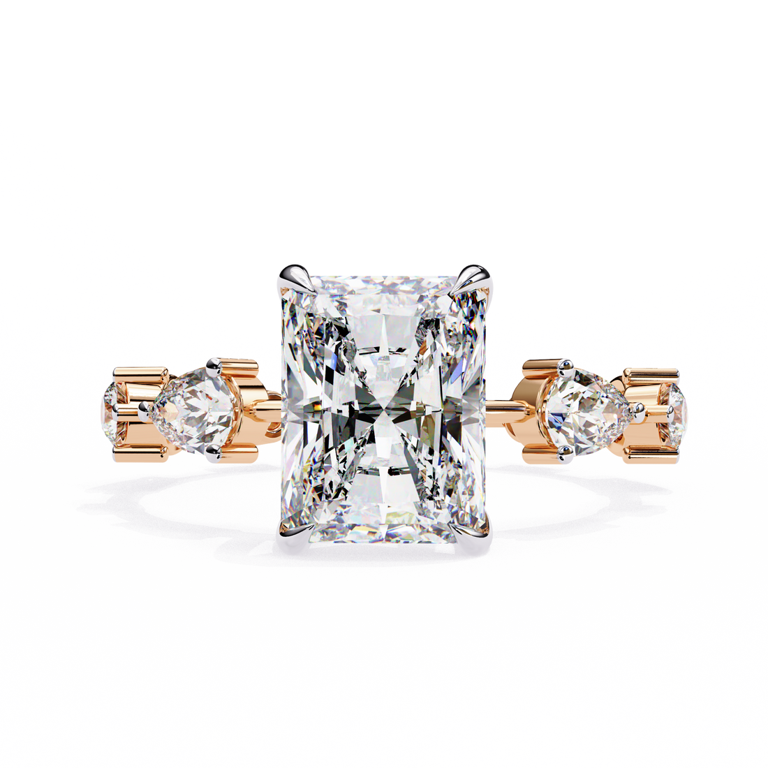 Emerald Cut Solitaire Ring with Diamond Band