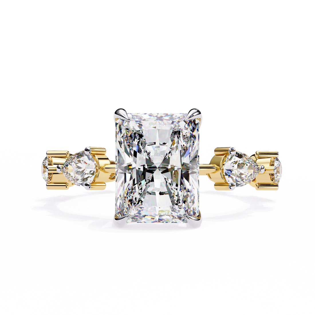 Emerald Cut Solitaire Ring with Diamond Band