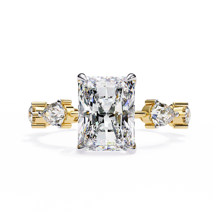 Emerald Cut Solitaire Ring with Diamond Band