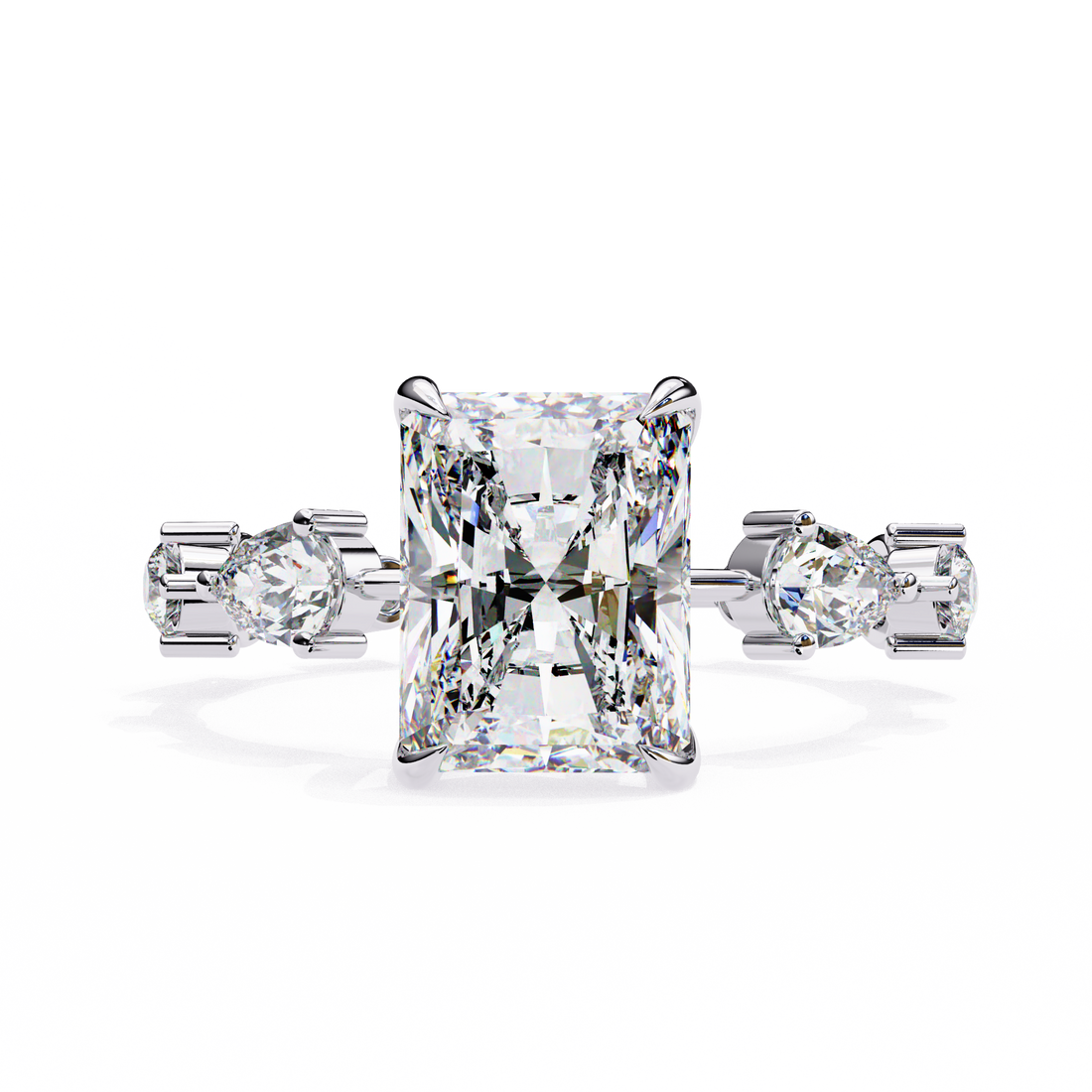 Emerald Cut Solitaire Ring with Diamond Band