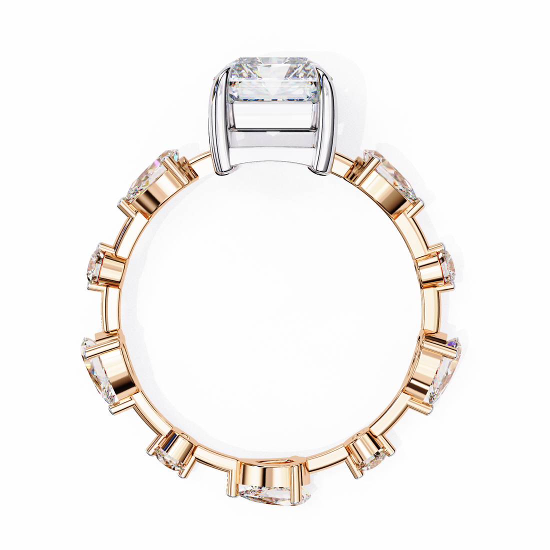 Emerald Cut Solitaire Ring with Diamond Band