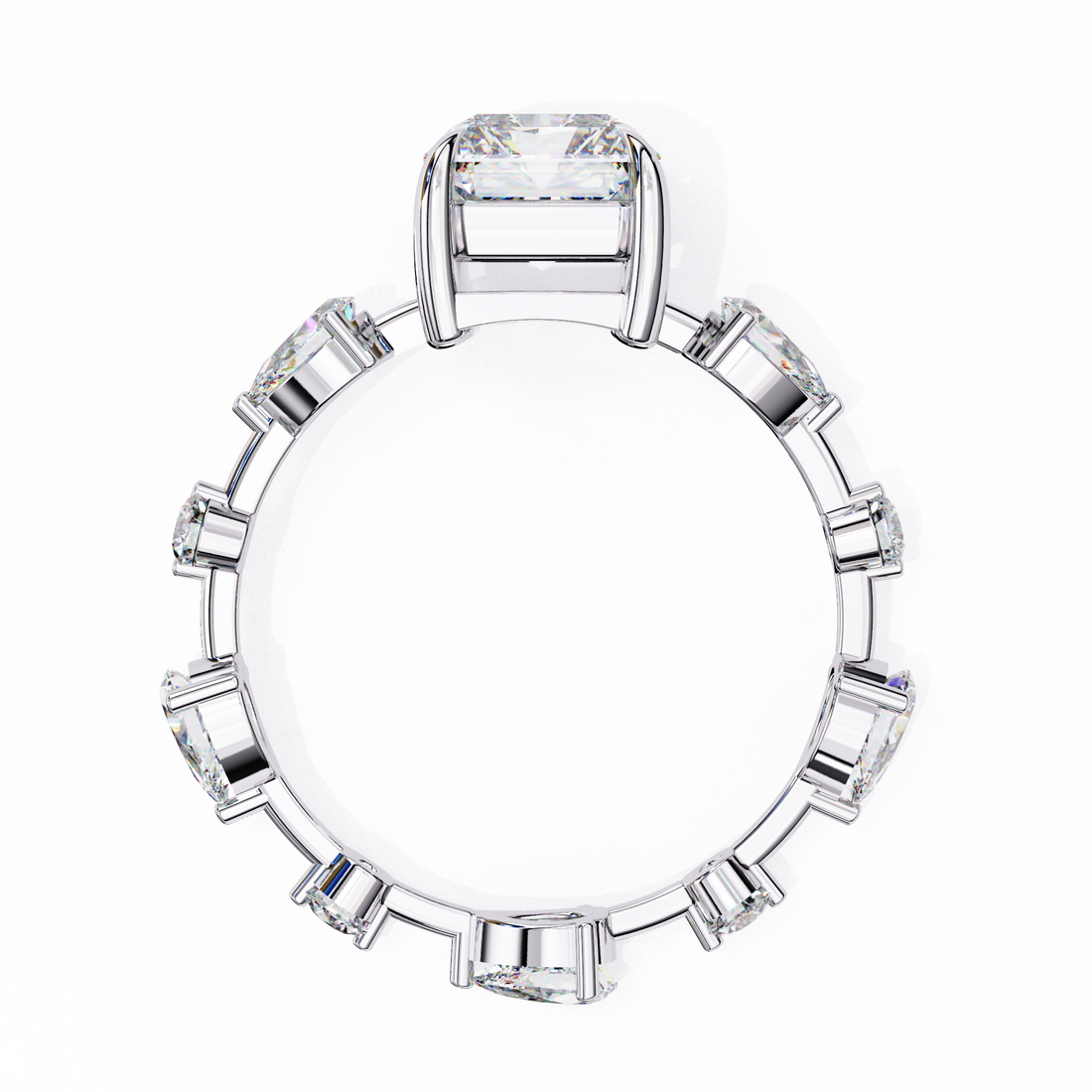 Emerald Cut Solitaire Ring with Diamond Band