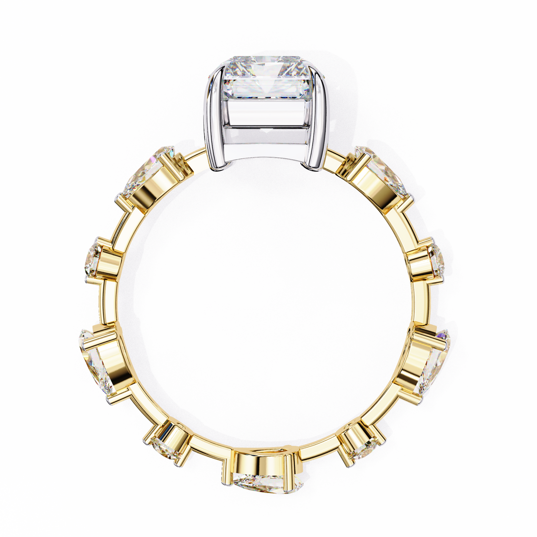 Emerald Cut Solitaire Ring with Diamond Band