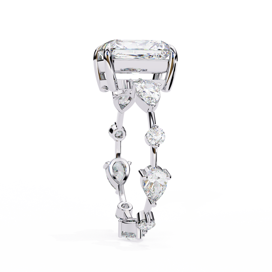 Emerald Cut Solitaire Ring with Diamond Band