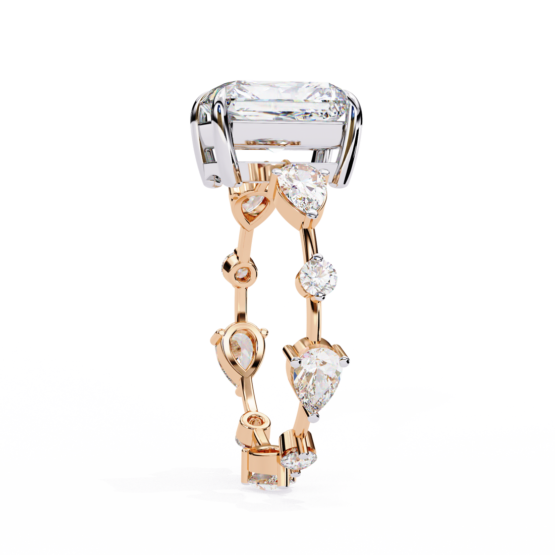 Emerald Cut Solitaire Ring with Diamond Band
