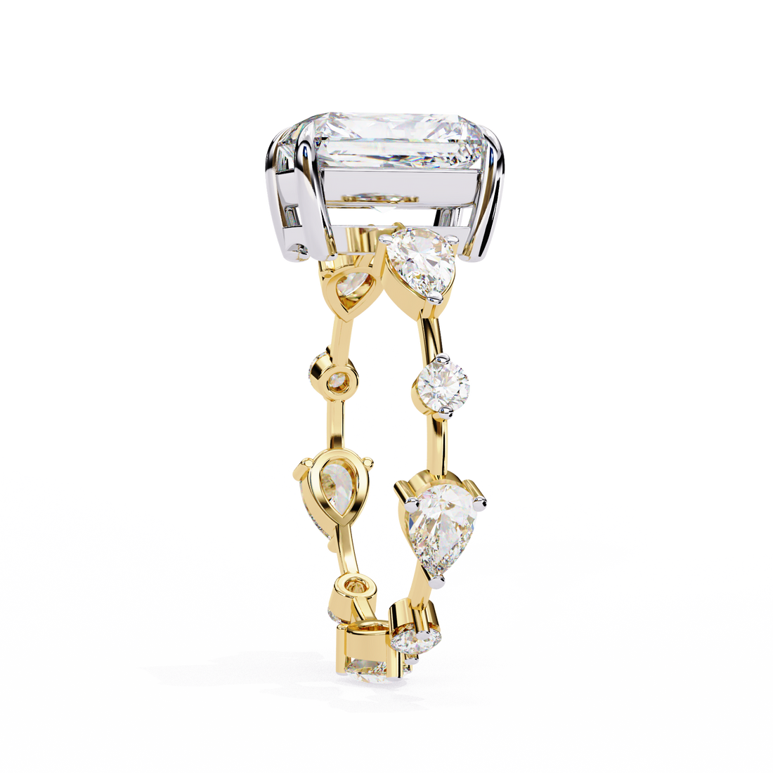 Emerald Cut Solitaire Ring with Diamond Band