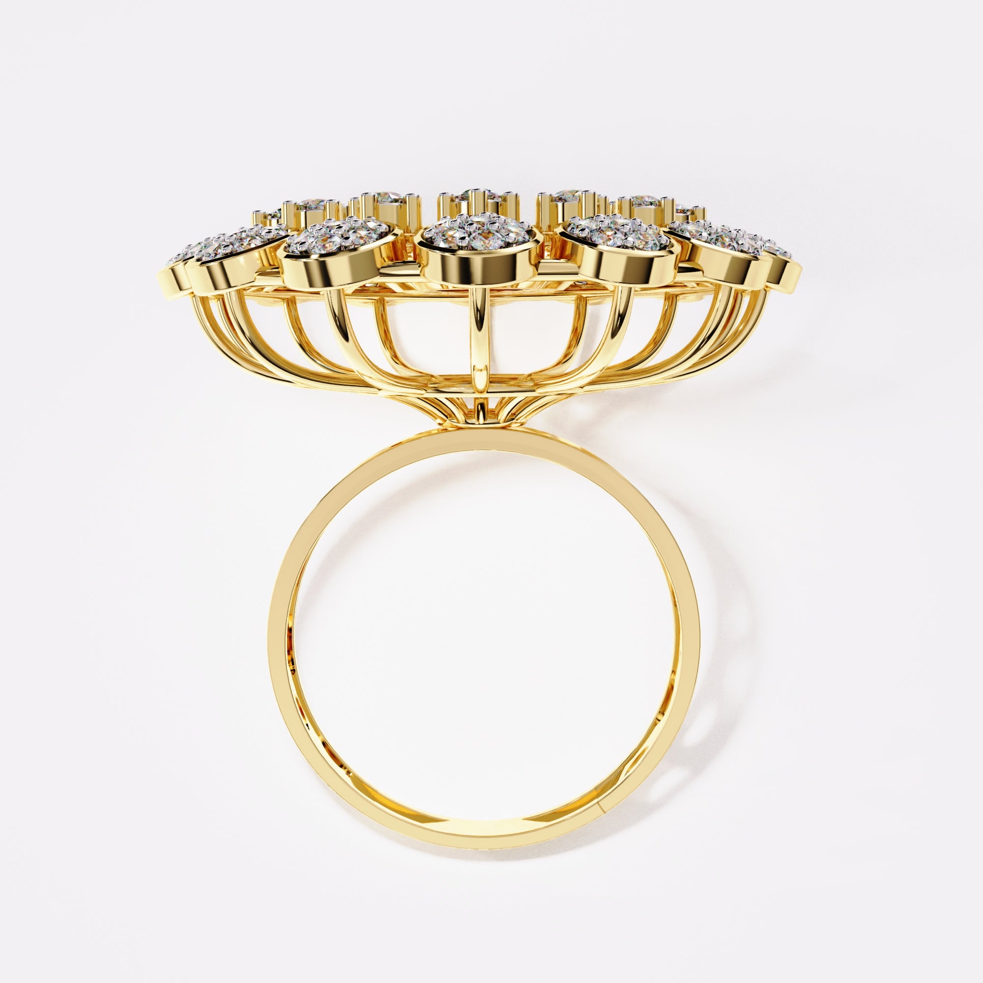 18k Gold Wide Cocktail Diamond Ring
