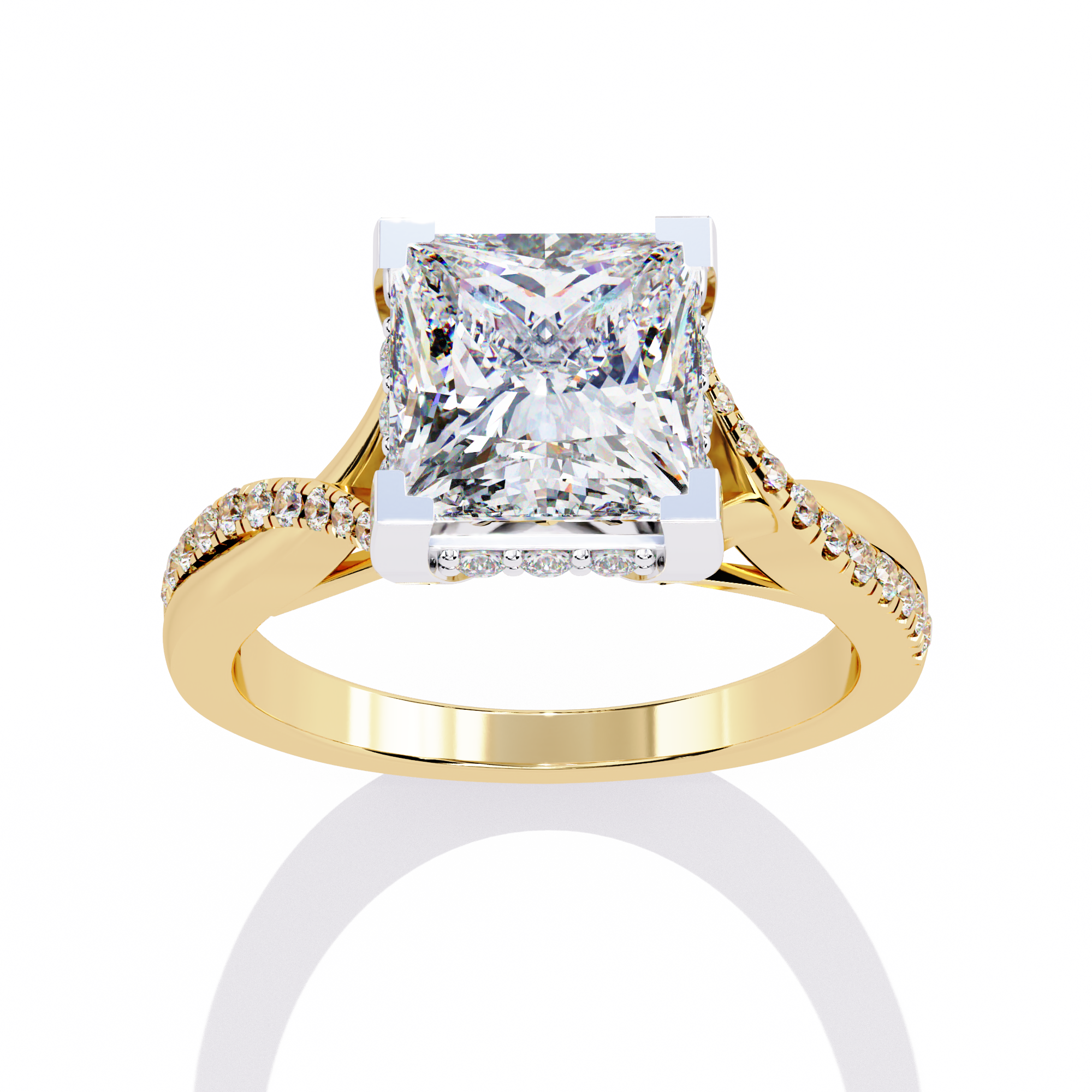Elegant split Ring Princess Solitaire Ring