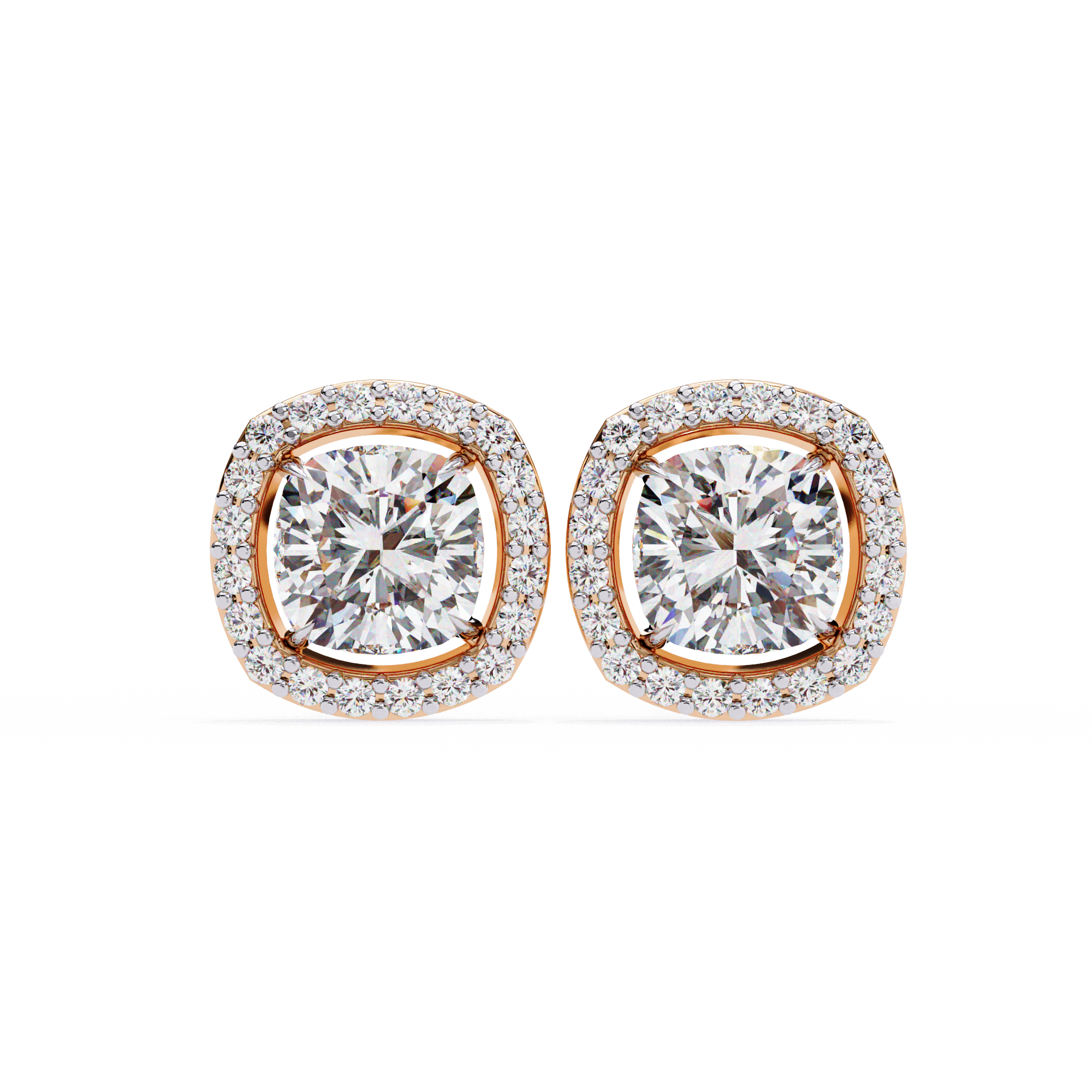 86 Cents Cushion Halo Diamond Earrings