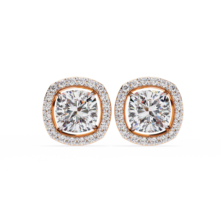 86 Cents Cushion Halo Diamond Earrings
