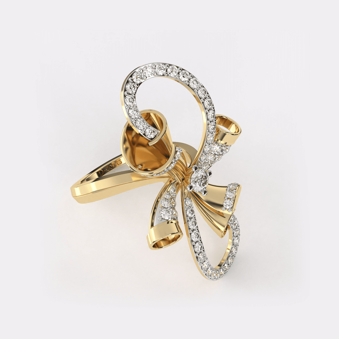 Gold Ribbon Bow Diamond Ring