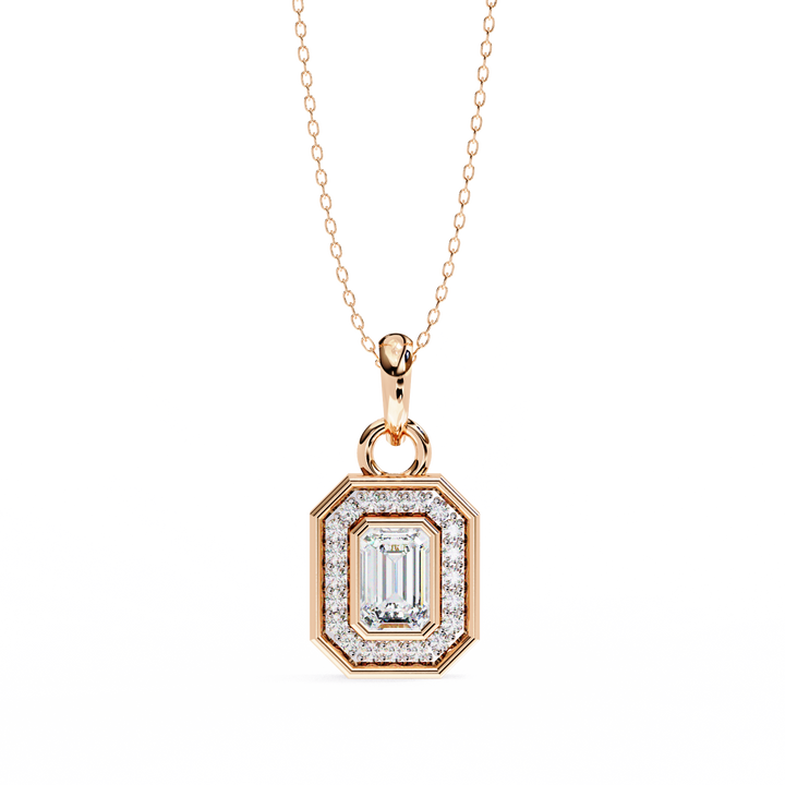 Lab Grown Emerald Halo Diamond pendant