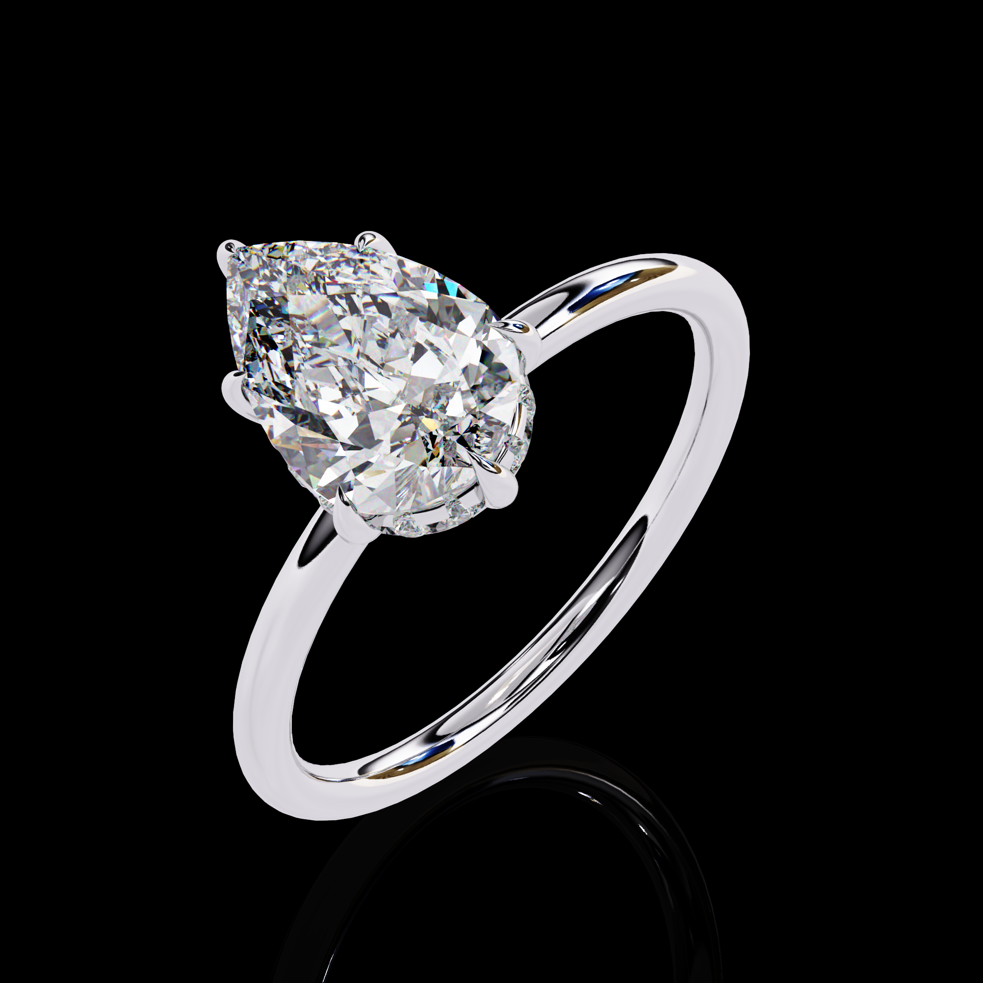 Pear Solitarie Halo Diamond Ring
