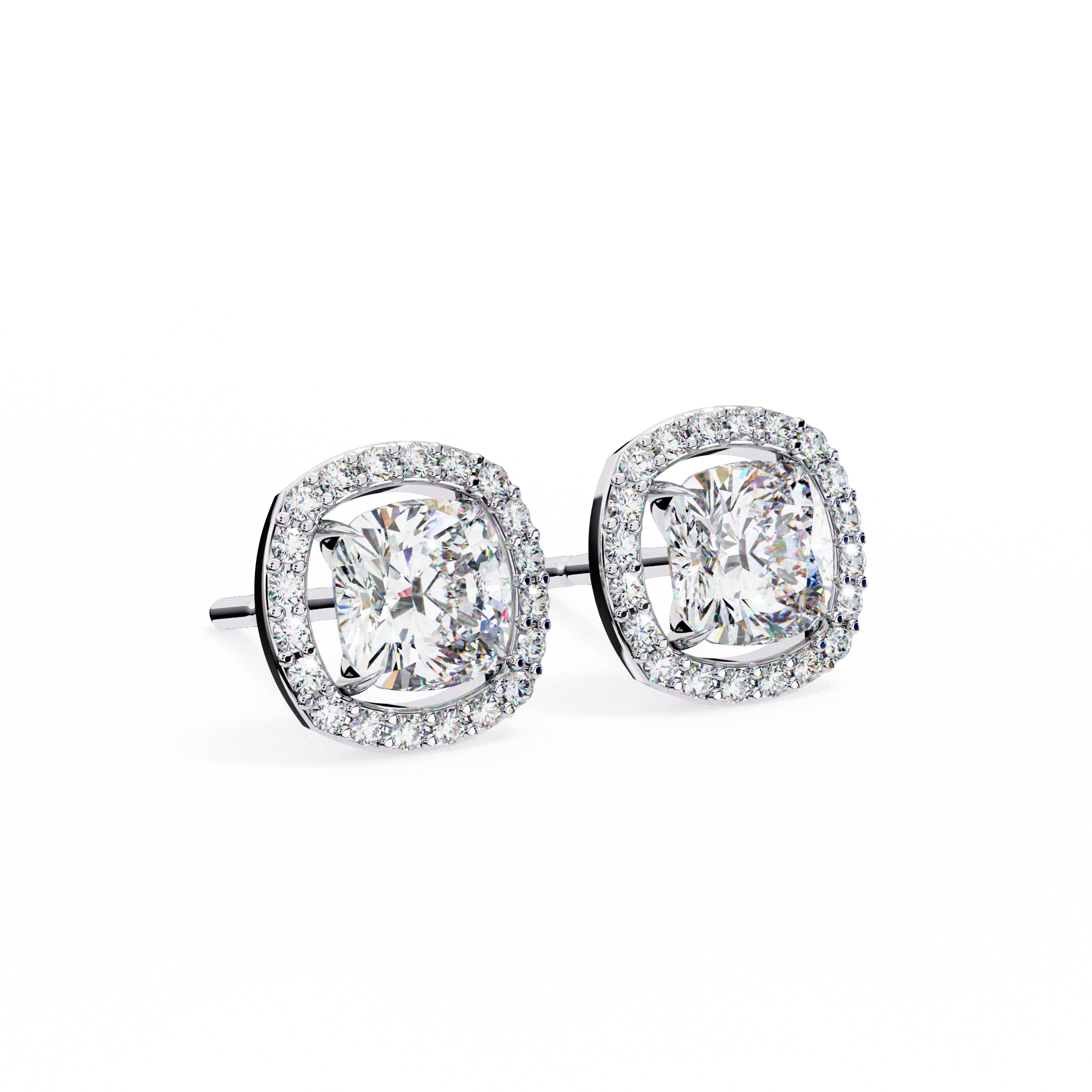 86 Cents Cushion Halo Diamond Earrings