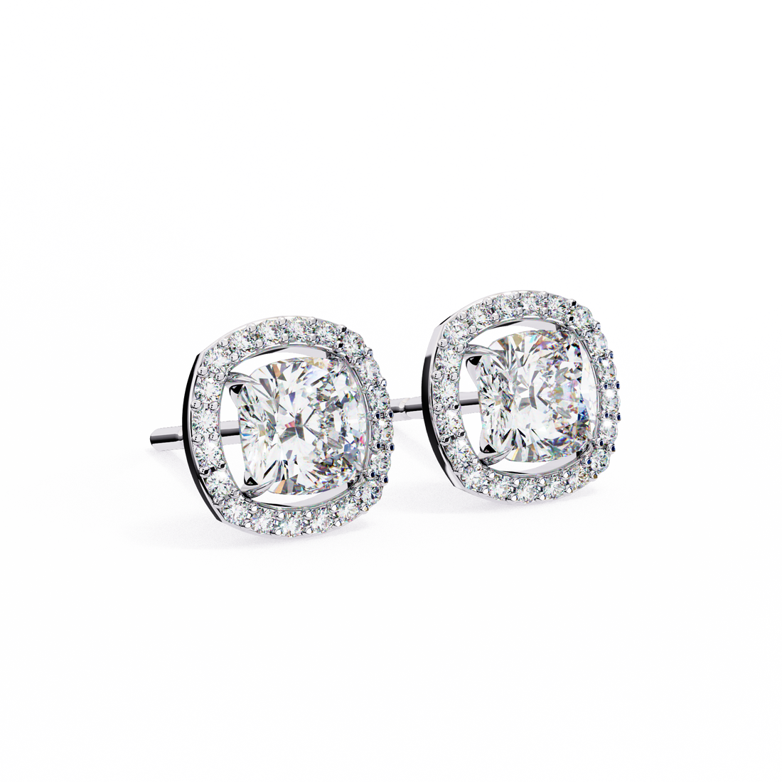 86 Cents Cushion Halo Diamond Earrings