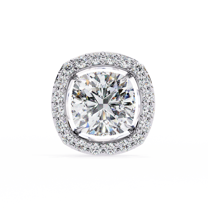 86 Cents Cushion Halo Diamond Earrings